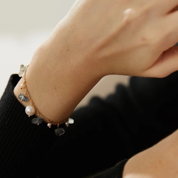 NEW 18k Gold Plated Gemstone Pearl Bracelet - Picture 3 of 6